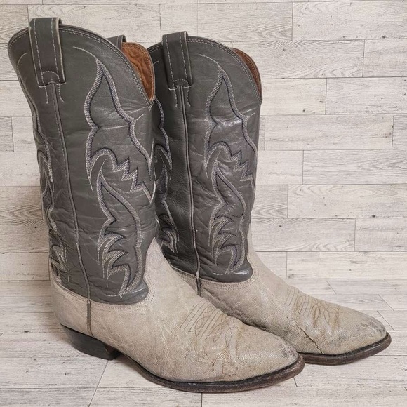 Men's Vintage Nocona Western Exotic Grey Africa Leather Cowboy Boots Size 8.5